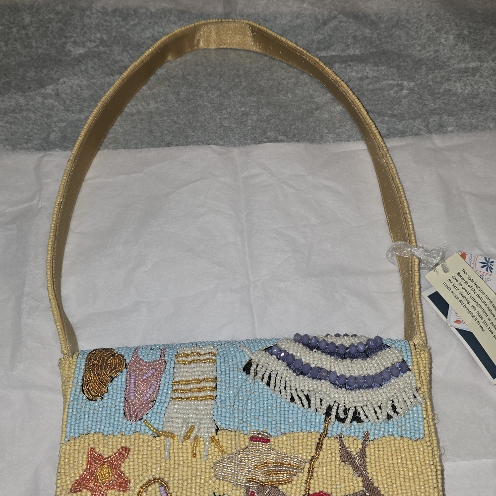 T.J.Maxx Beaded Beach Motif Shoulder Bag in Yellow, Light Blue and Purple